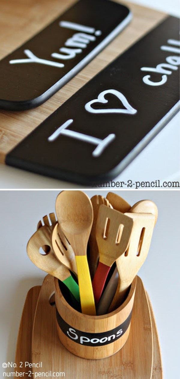 DIY Painted Wood Spoons and Chalkboard Kitchen Accessories