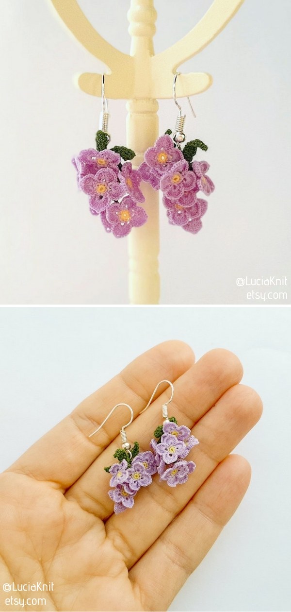 Lilac Flower Earrings Crochet Pattern