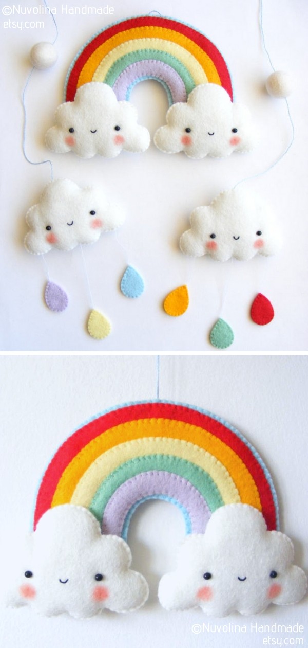 Rainbow and Clouds Baby Crib Mobile
